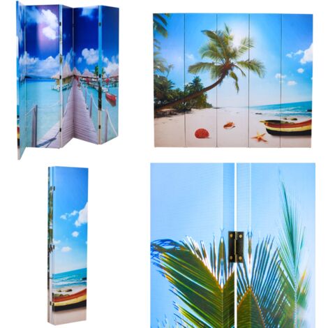 Cloison de séparation pliable 200 x 170 cm Plage - Séparateur De Pièce - Cloison Pliable - Décoration Murale - Organisation Intérieur - Diviser Pièce - Home & Living