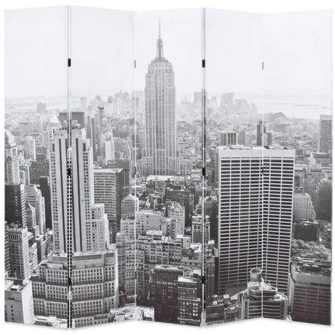 Cloison de séparation pliable 200x170 cm New York Noir et blanc