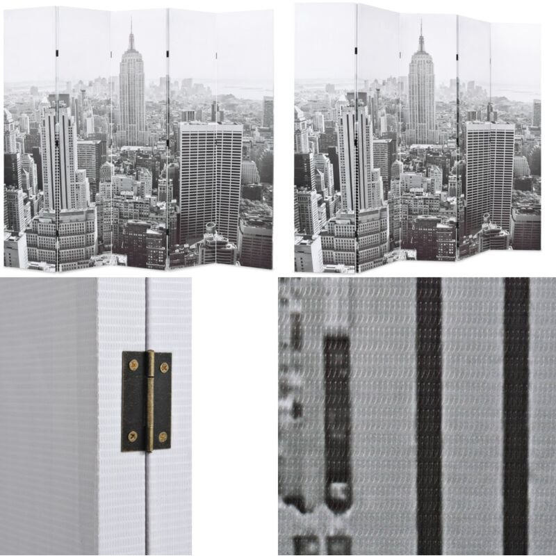 Cloison de séparation pliable 200x170 cm New York Noir et blanc - Cloison De Séparation - Écran De Séparation - Cloison Pliante - Décoration Murale