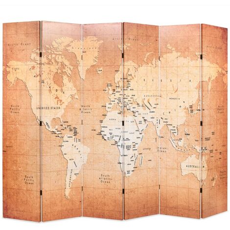 Cloison de séparation pliable 228 x 170 cm Carte du monde Jaune