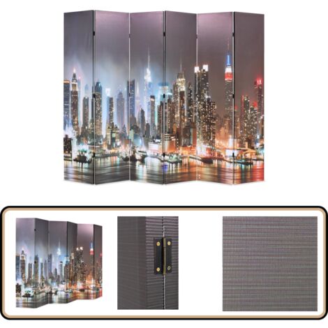 Cloison de séparation pliable 228 x 170 cm New York la nuit - Cloison De Séparation - Écran De Dressing - Cloison Amovible - Décoration Murale - Vue De Nuit New York