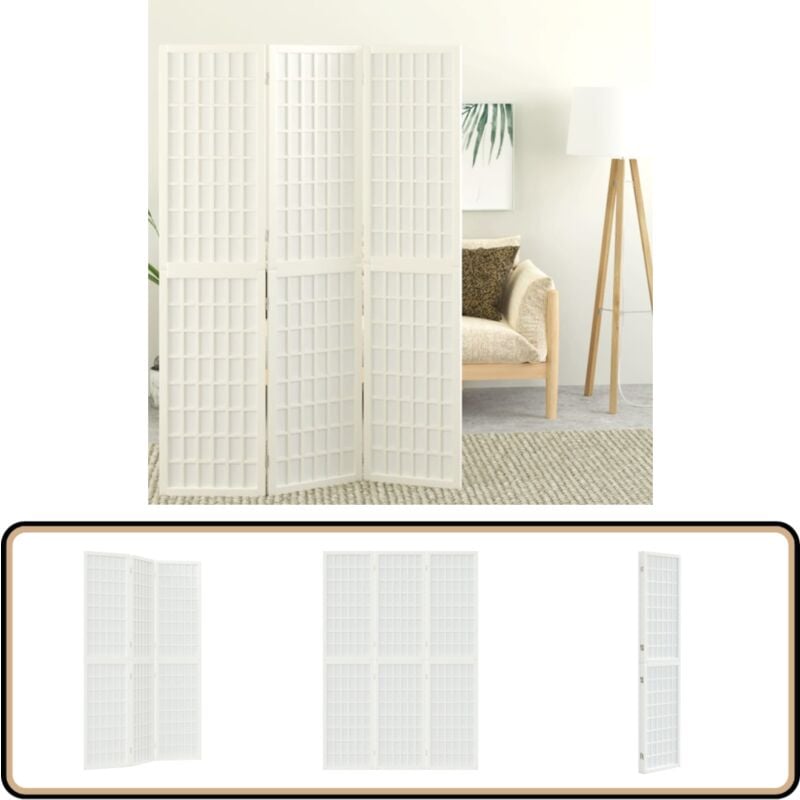 Cloison de séparation pliable 3 panneaux 120x170 cm Blanc - Cloison De Séparation - Séparateur Pièce - Écran D'intimité - Style Japonais - Bois De
