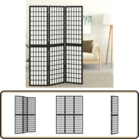 Cloison de séparation pliable 3 panneaux 120x170 cm Noir - Cloison De Séparation - Séparateur Pièce - Écran D'intimité - Décoration Murale - Style Japonais