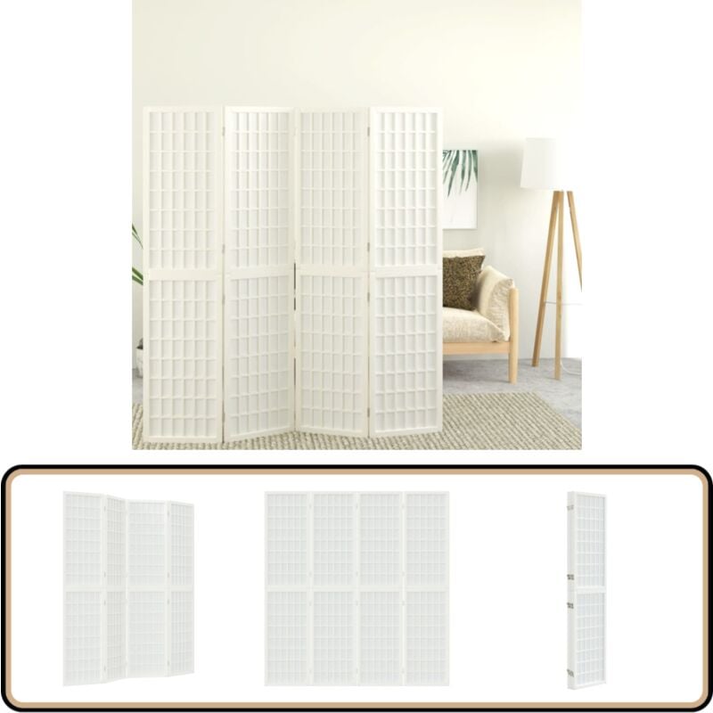 Cloison de séparation pliable 4 panneaux 160x170 cm Blanc - Cloison Japonaise - Écran D'intimité - Séparateur Pièce - Décoration Murale - Style Zen