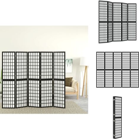 Cloison de séparation pliable 5 panneaux 200x170 cm Noir - Cloison De Séparation - Séparateur De Pièce - Écran D'intimité - Style Japonais - Bois Massif