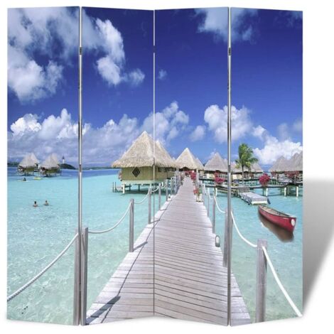Cloison de séparation Pliable, Paravent sur Pied, Séparation de pièce 160 x 170 cm Plage GHJ55111