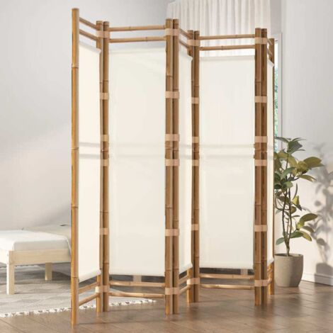 Cloison de séparation pliante 5 panneaux Cloison de séparation Pour Jardin, Balcon, Terrasse 200 cm Bambou et toile 20268