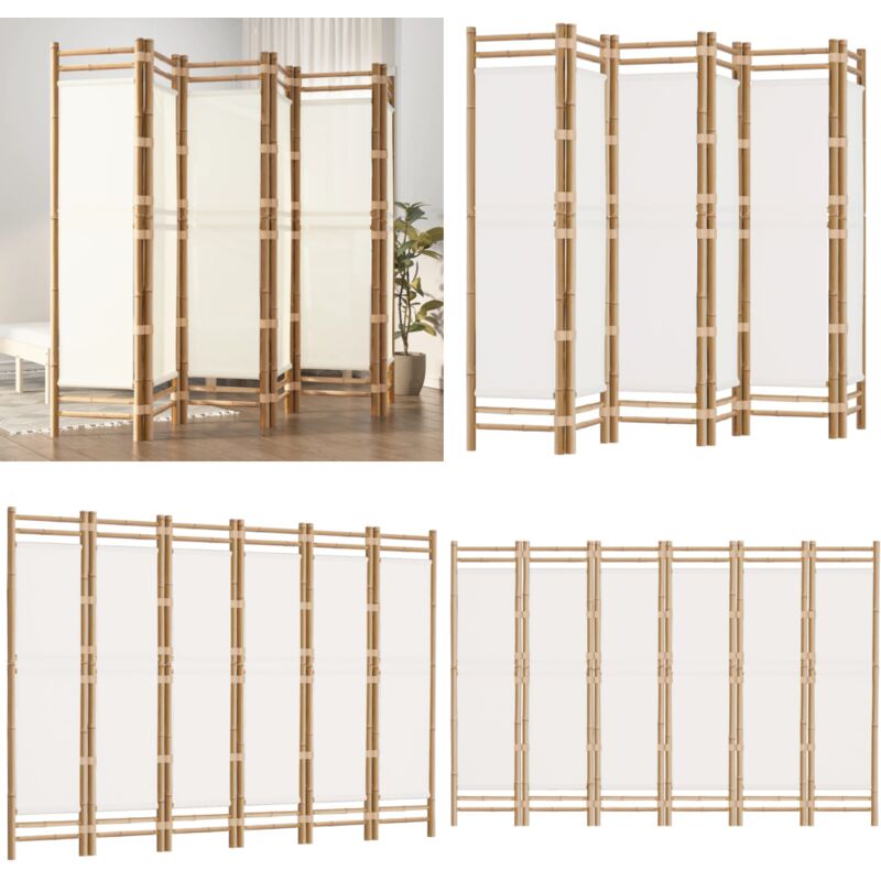 Cloison de séparation pliante 6 panneaux 240 cm Bambou et toile - Cloison De Séparation - Séparateur De Pièce - Écran De Confidentialité - Mur