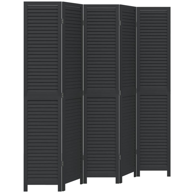 Cloison de séparation 5 panneaux noir bois de paulownia massif Vidaxl