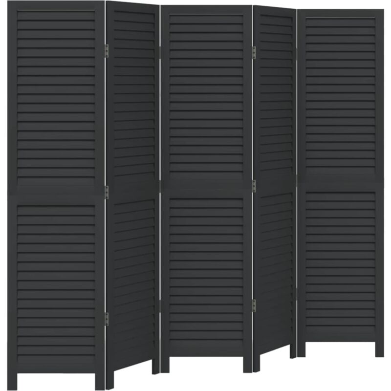 Cloison de séparation 5 panneaux noir bois de paulownia massif Vidaxl