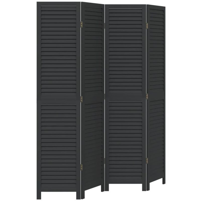 Cloison de séparation 4 panneaux noir bois de paulownia massif Vidaxl