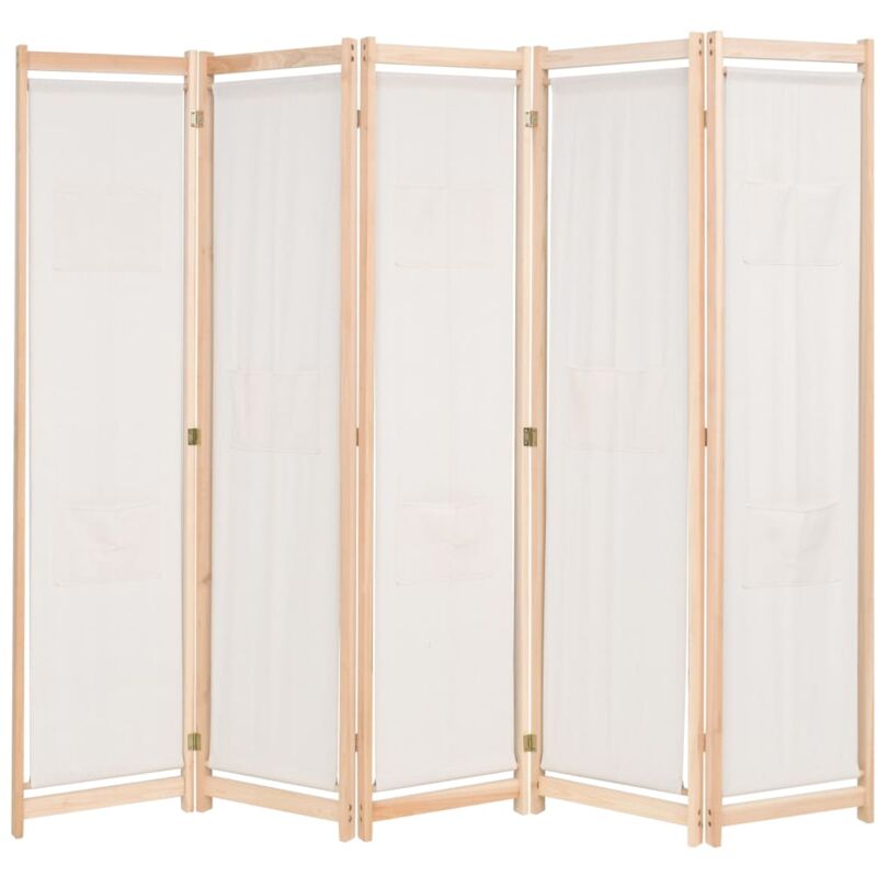 Cloison de séparation 5 panneaux Paravent Pour Jardin, Balcon, Terrasse Crème 200 x 170 x 4 cm Tissu 75617