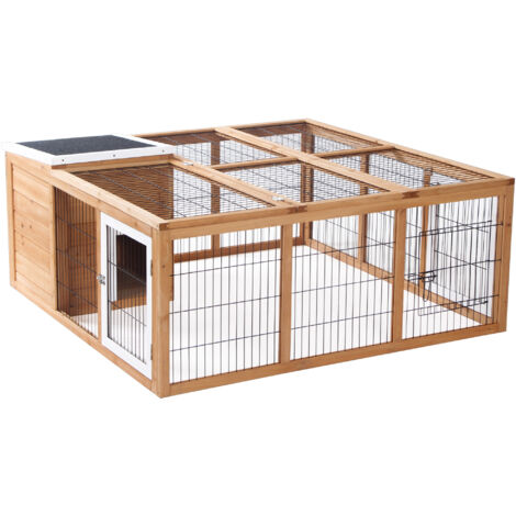 Cloisons pour les petits animaux, dimensions : 123 x 120 x 52 cm. Ces cloisons sont étanches à l’eau  le couvercle de la cage peut être enlevé. Il s’agit d’une cage pour lapins. Matériau utilisé : boi