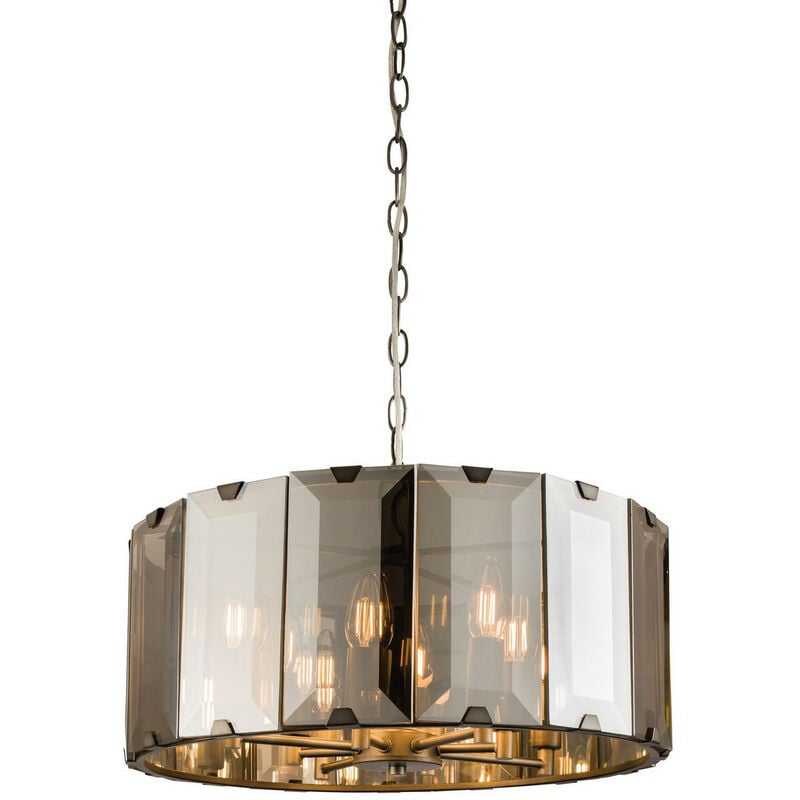 8 Light Ceiling Pendant Slate Grey Gloss Paint, Smoke Cut Glass, E14 - Endon