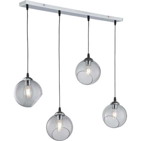 CLOONEY SOSPENSIONE 4 VETRI TRASPARENTEFUME' CON MONTATURA CROMATA L. 90CM. Excl. 4xE27 max. 42W