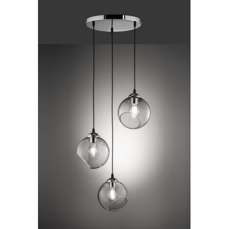 Clooney Suspensión 3 Esferas Cristal Ahumado Ø35 cm Trio Iluminación