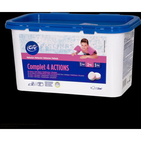 Cloro 4 acciones pastillas 250 gr especial liner sin cobre. GRE 76039.