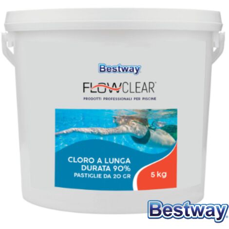 Cloro 90% In Pastiglie 20 gr Tricloro Lento Pulizia Aaqua Piscina 5 Kg BESTWAY