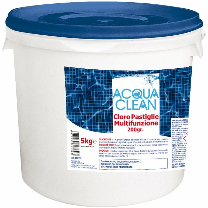 Cloro Tricloro multifunzione pastiglie 200g per piscine Acqua Clean 5 Kg