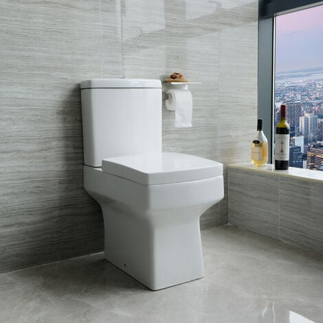 AICA SANITAIRE Close Coupled Square Toilet Soft Close Seat Ceramic White WC Bathroom