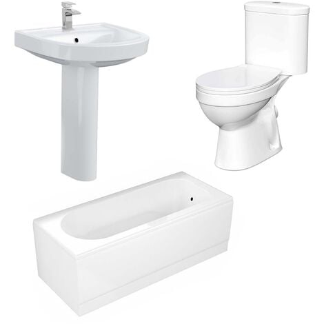 main image of "Close Coupled WC Toilet Basin and Pedestal and Modern Bath Filler Bathroom Suite"