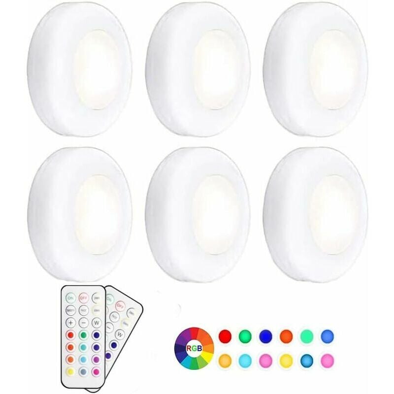Hoopzi - Closet / Cabinet Light, Wireless led Night Light rgb 13 Colors, Dimmable with Battery Powered Remote Control, 6-Pack [Energy Class a +]