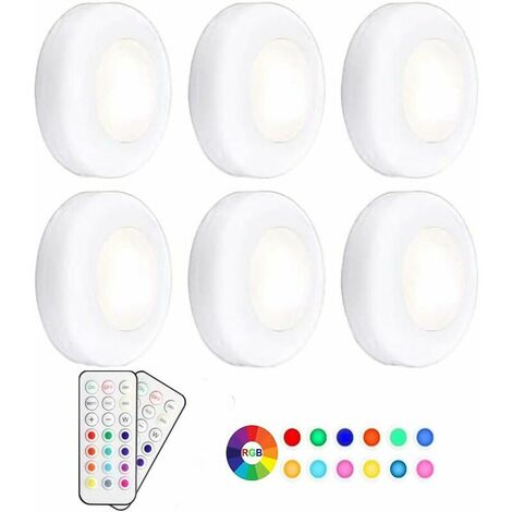 Closet / Cabinet Light, Wireless LED Night Light RGB 13 Colors, Dimmable with Battery Powered Remote Control, 6-Pack [Energy Class A +]