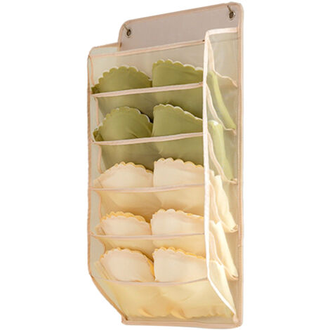 Closet Hanging Underwear Organizer Mesh Oxford Cloth PP Board Underwear Wall Shelf Wardrobe Hanging Storage Bag for Bra Socks Underpants 5 Pockets Beige