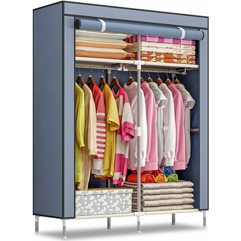 Cloth Wardrobe, Clothes Closet, Non-Woven Cloth Wardrobe - Portable Canvas Storage Organizer for Bedroom, Living Room, Cloakroom (Silver Grey)