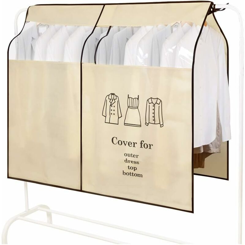 Clothes Covers Rack 90×110cm Dust Cover Clothing Cover Wraps Breathable Protective Cover Moisture Dustproof Long with Magic Tape Beige Hiasdfls