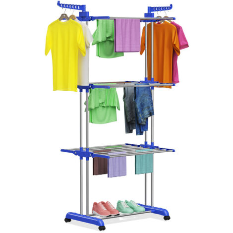 Clothes Drying Rack - bigzzia 4-Tier Folding Clothes Airer,Laundry Drying Rack Collapsible Clothes Rack, blue