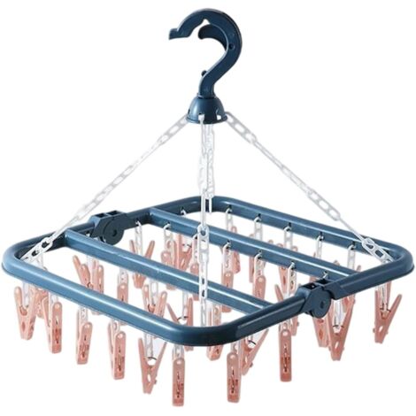 Clothes Hanger Capacity 32 Clips Multiple Space Folding Efficient Drying Rack for Apartments Foldable Pink Airer Home