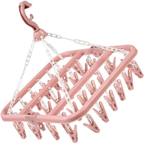 Clothes Hanger Capacity 32 Clips Multiple Space Folding Efficient Drying Rack for Apartments Foldable Pink Airer Home
