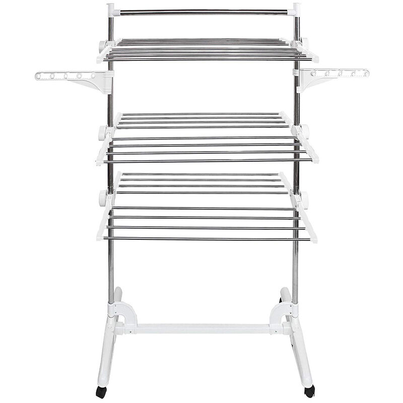 

Clothes Horse, 3 estantes, blanco, con alas y barra superior