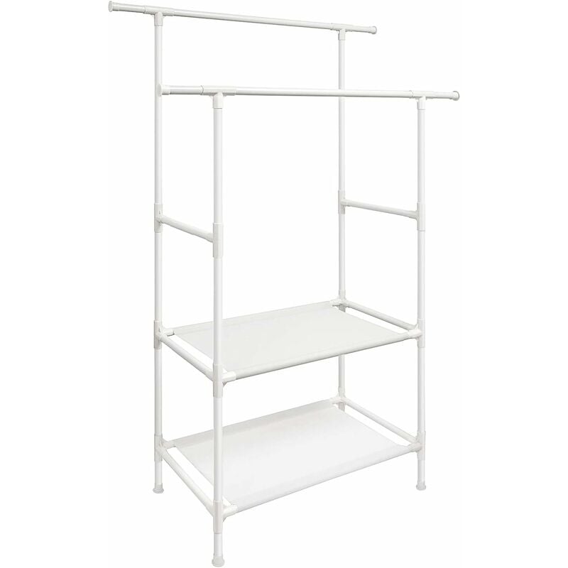 Songmics - Clothes Rack, Metal Clothing Stand with 2 Hanging Rails and 2 Storage Shelves, Max. Load 80 kg, Easy Assembly, White RDR02WT - White
