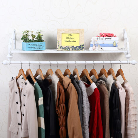 Clothes Rail Wall Mounted Garment Hanging Rack with Shelf Iron Display Storage