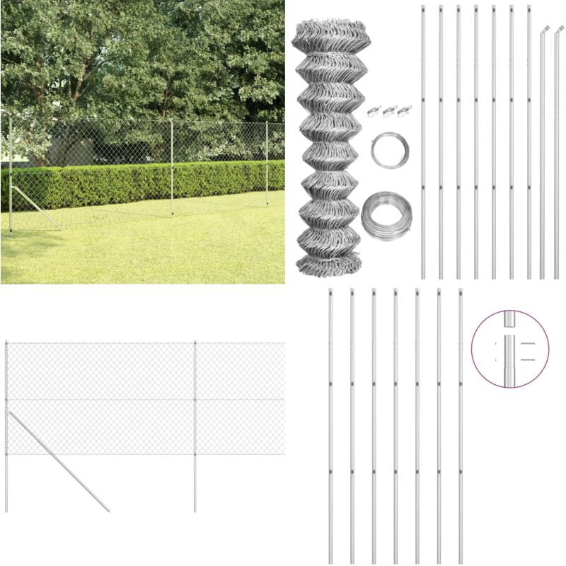 Clôture à mailles avec poteaux Acier galvanisé 15x1,5 m Argenté - Clôture Métallique - Clôture Jardin - Clôture Rigide - Clôture Argentée - Clôture