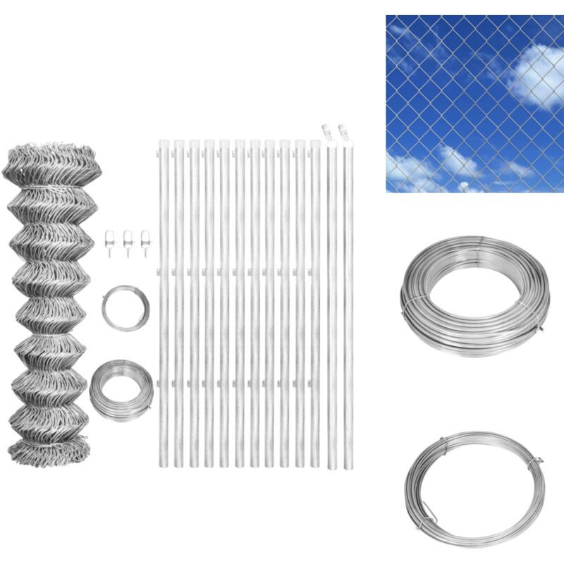 Clôture à mailles avec poteaux Acier galvanisé 25x0,8 m Argenté - Clôture Métallique - Clôture Rigide - Clôture Jardin - Clôture Argentée - Clôture