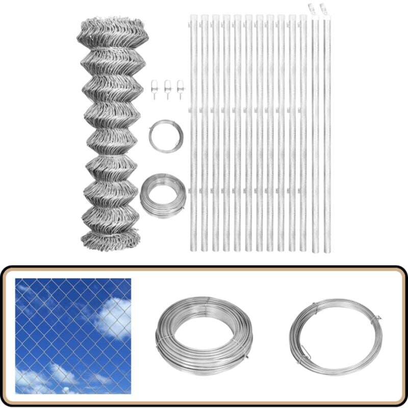 Clôture à mailles avec poteaux Acier galvanisé 25x1,25m Argenté - Clôture Métallique - Clôture Rigide - Clôture Jardin - Clôture Argentée - Clôture