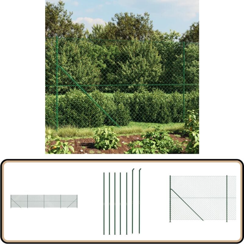 Vidaxl - Clôture à mailles losangées avec bride vert 1,4x10 m - Clôture - Clôture Grillagée - Clôture Cyclique - Clôture Métalliques - Clôture Jardin