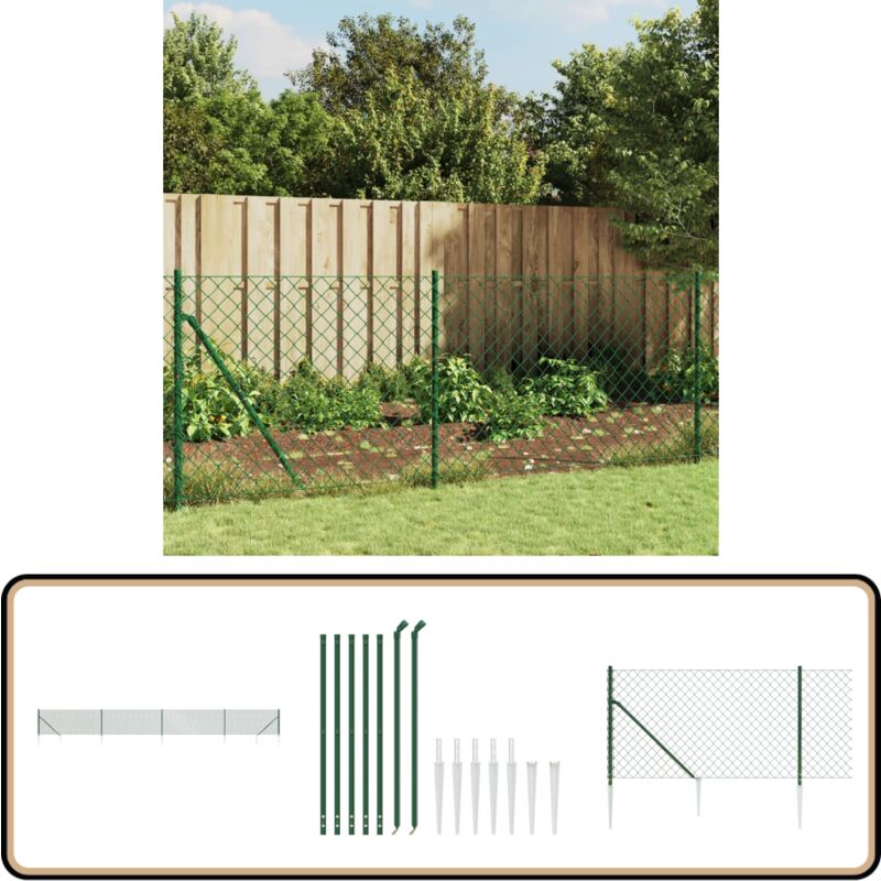 Clôture à mailles losangées avec piquet d'ancrage vert 0,8x10 m - Clôture - Clôture Grillagée - Clôture Cyclique - Clôture Jardin - Clôture Verte