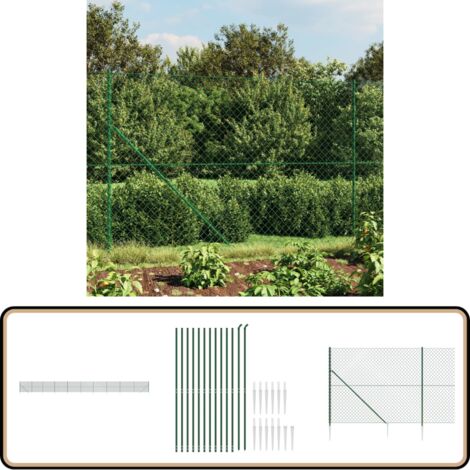 Clôture à mailles losangées avec piquet d'ancrage vert 1,8x25 m - Clôture - Clôture Grillagée - Clôture Cyclique - Clôture Jardin - Clôture Verte