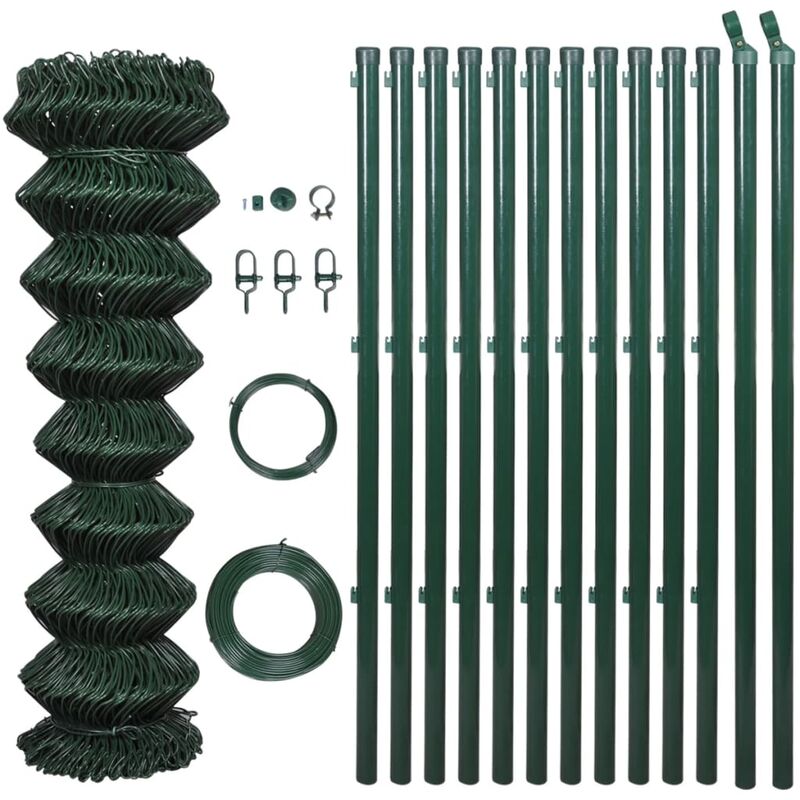 Vidaxl - Clôture à Mailles Losangées avec Poteaux Acier Vert 1,25x15 m
