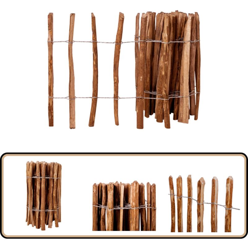 Clôture à piquets Bois de noisetier 60x500 cm - Clôture Bois - Clôture Jardin - Clôture Esthétique - Clôture Design - Clôture Rustique