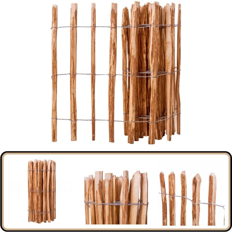 Clôture à piquets Bois de noisetier 90x500 cm - Clôture Bois - Clôture Jardin - Clôture Design - Clôture Esthétique - Clôture Rustique