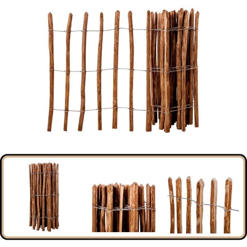 Clôture à piquets Bois de noisetier 90x500 cm - Clôture Bois - Clôture Jardin - Clôture Design - Clôture Esthétique - Clôture Rustique