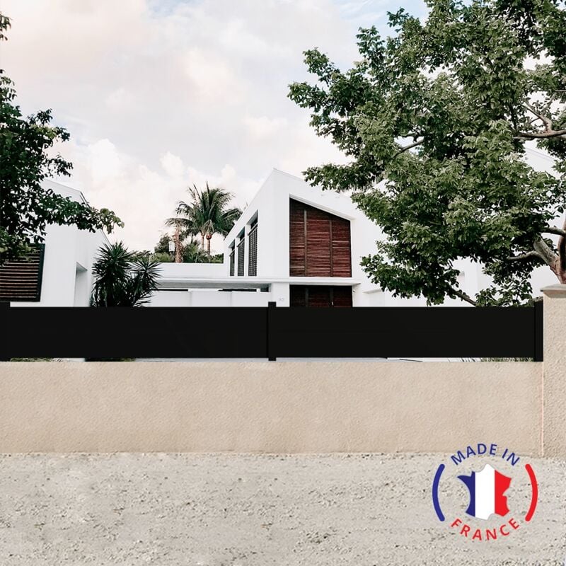 Clôture aluminium 2 lames modèle plein en kit - 2 éléments Dimensions L.4154 mm (poteaux compris) x H.460 mm couleurs Noir ral 9005