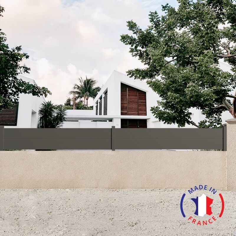 Clôture aluminium 2 lames modèle plein en kit - 2 éléments Dimensions L.4154 mm (poteaux compris) x H.460 mm couleurs Gris Quartz ral 7039