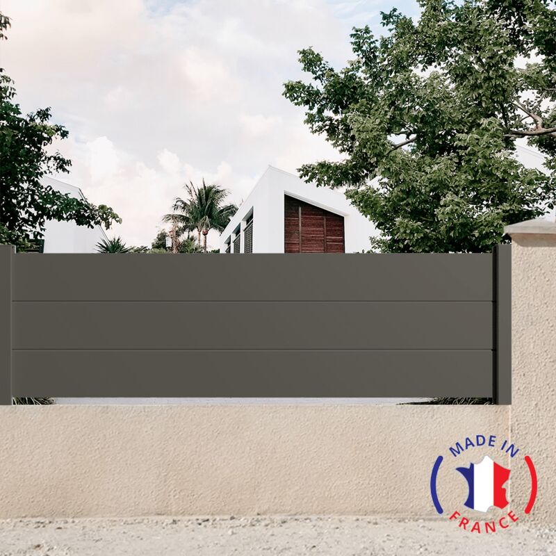 Clôture aluminium 3 lames modèle plein en kit Dimensions L.2107 mm (poteaux compris) x H.660 mm couleurs Gris Quartz ral 7039