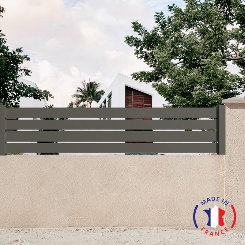 Clôture aluminium 4 lames modèle ajouré en kit Dimensions L.2107mm (poteaux compris) x H.455mm couleurs Gris Quartz ral 7039